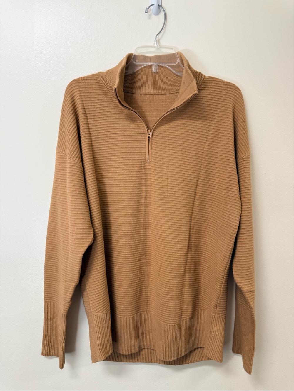 Women’s Half-Zip Ribbed Sweater - Camel